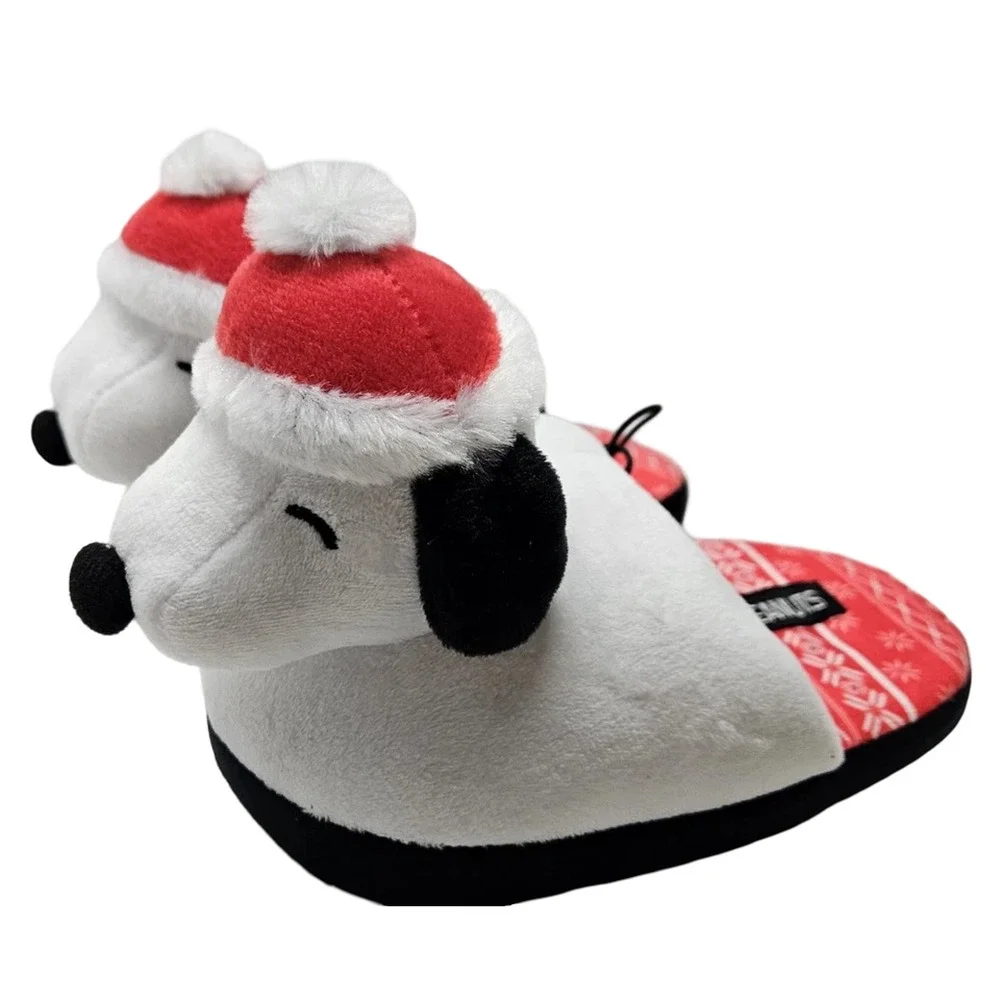 Peanuts Snoopy 3D Christmas Scuff Slippers Toddler 7/8 Plush Santa Slip-Ons New